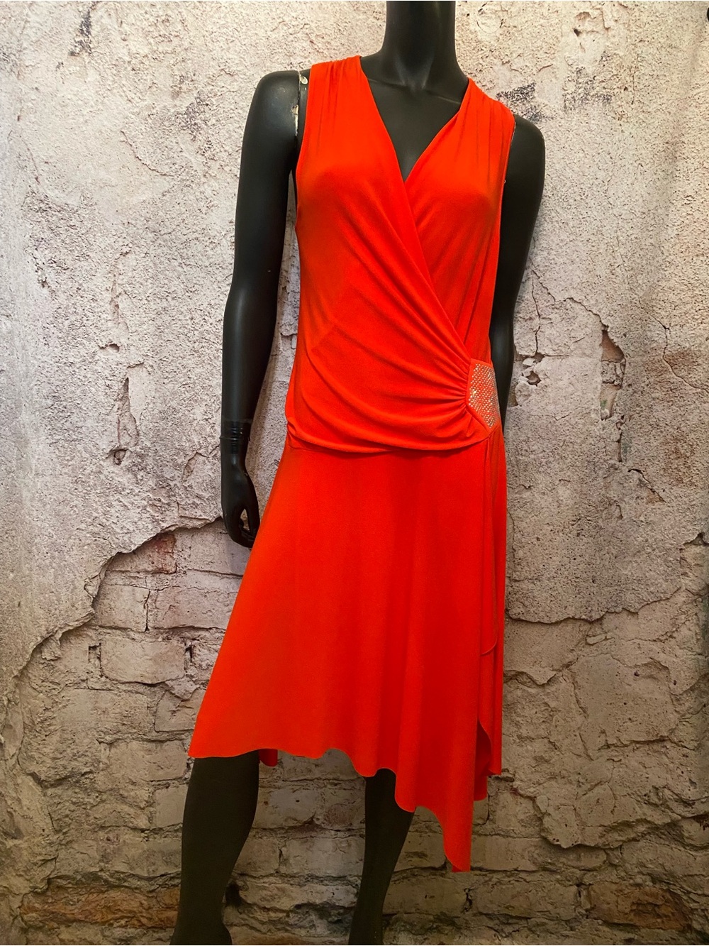 Joseph Ribkoff Orange/Red Flowey V Neck Dress 🇨🇦